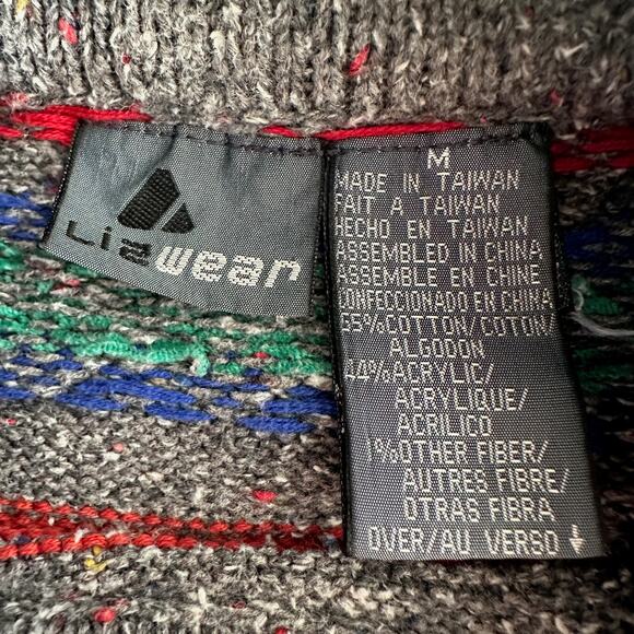 Lizwear Claiborne VTG 80s Cotton Blend Fair Isle Drawstring Mock Neck Sweater M - Picture 4 of 7